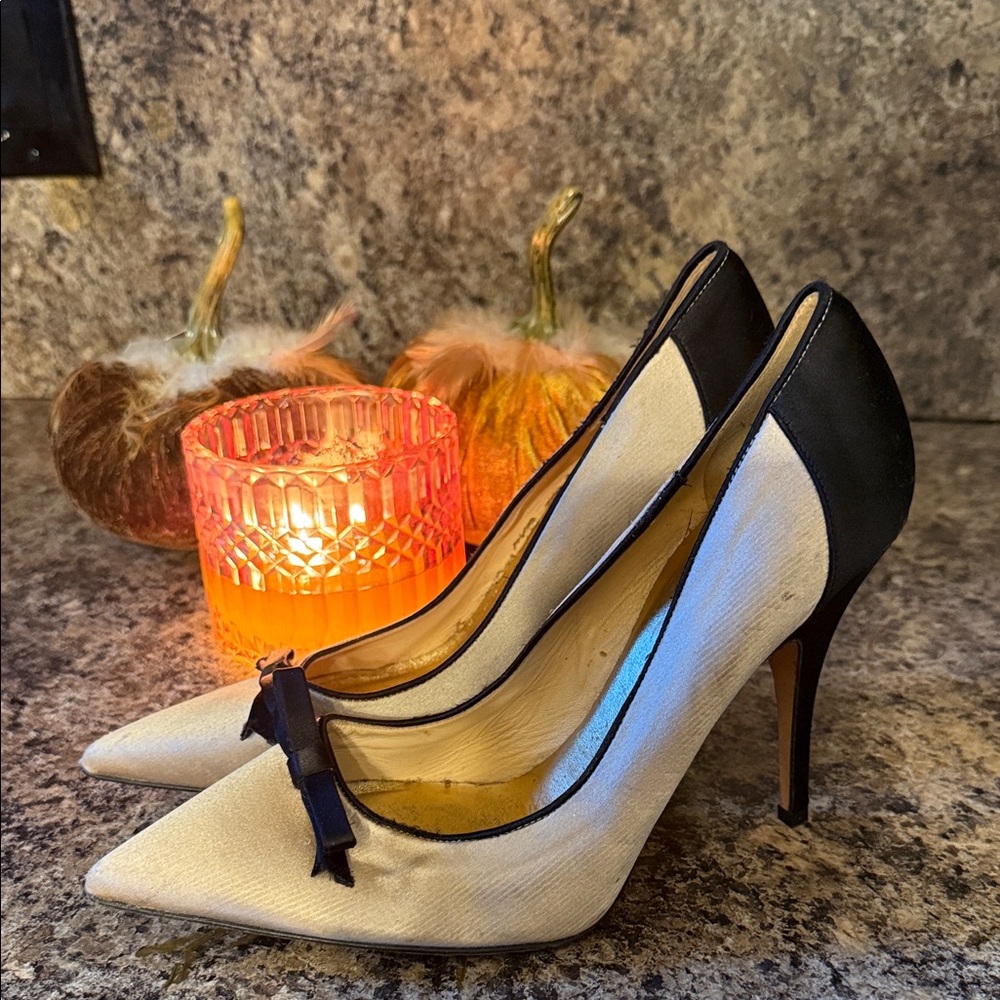Kate Spade Black and Cream Heels with Bow Accent